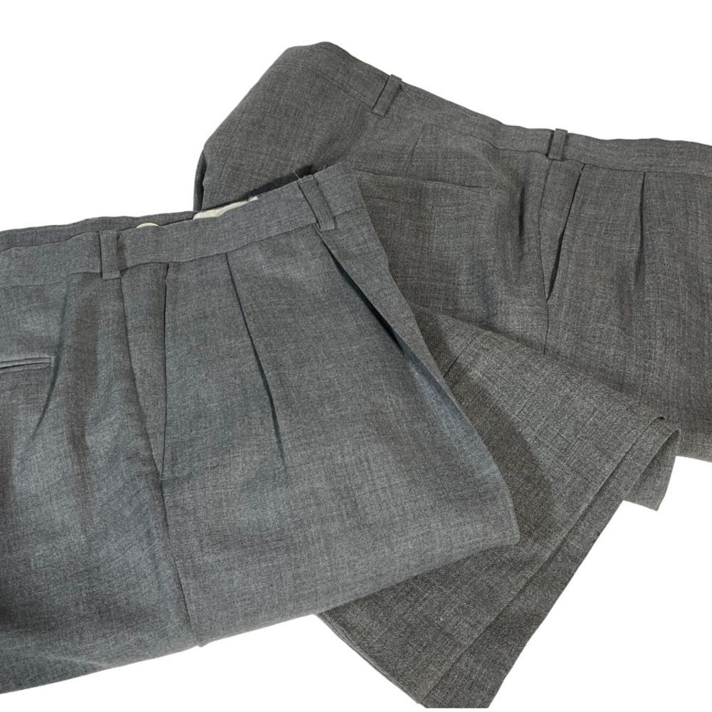 Pair of Lands End Mens Vintage Gray Wool Dress Pants 42‎ 42L Pleated Made In USA